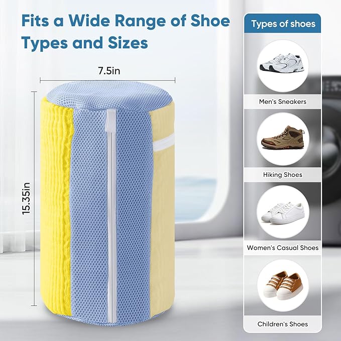 Shoe Washing Machine Bag 2Pack - Reusable Shoe Laundry Bag with Mesh Socks Insoles Washing Bag - 360°Deep Protective XXL Cleaning Bags for Sneakers Delicate Footwear - Home Travel Essentials, Yellow