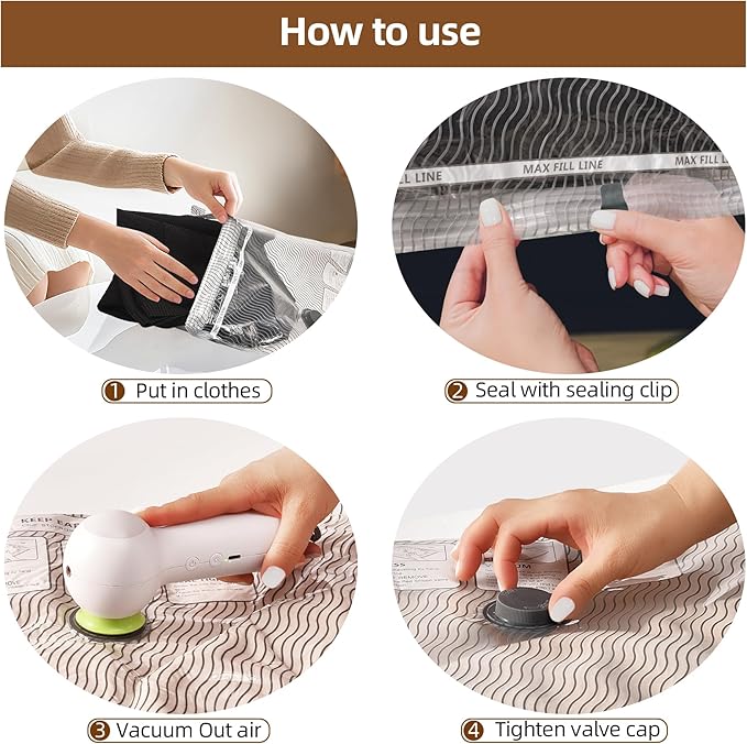 12 Pack Vacuum Bags for Travel with Rechargeable Air Pump Equipped LED Light, Vacuum Storage Bags(4L+4M+4S), 80% Space Saver Vacuum Seal Bags for Blankets, Comforters, Lugggage