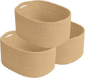 Cotton Rope Storage Basket, 15x10x9 Inches, Woven Basket for Shelves, Clothes, Towels, Books, and Laundry, Jute Brown (3 Pack)