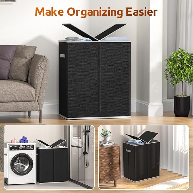 Laundry Hamper with Lid 160L Laundry Basket - Double Clothes Hamper with 2 Removable Bags, 2 Section Large Laundry Basket Organizer for Laundry Room, Bedroom, Hampers for Laundry