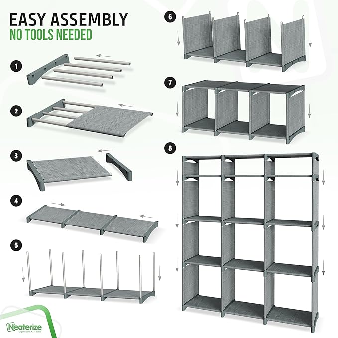 12 Cube Storage Organizer With Bins Included - Closet Storage With 12 Storage Bins - Easy To Assemble Storage Unit With Drawers - Closet Organization For Clothes, Bedroom, Nursery, & Toys (Grey)
