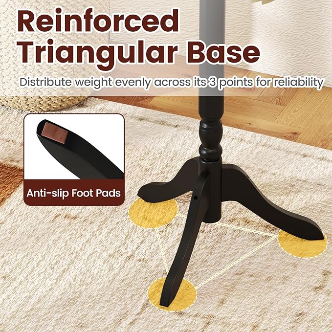 Giantex Solid Wood Coat Rack, Freestanding Hall Tree with 3 Adjustable Heights and 11 Hooks, Rubber Wood Frame, Entryway Hanger Stand, Wooden Garment Rack for Hallway, Living Room (Black)