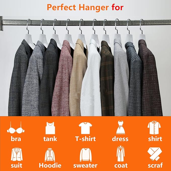 DEDU Suit Hangers for Men 20 Pack, Extra Wide Suit Hanger Non Slip Width 17.7", Thick Plastic Coat Hangers White with Metal Hook