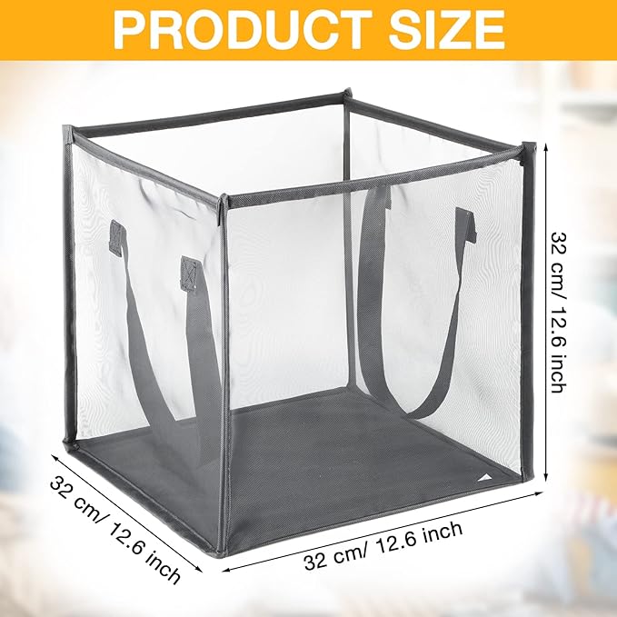 Zopeal 1 Pack Popup Laundry Hamper 13 Inch Collapsible Laundry Baskets with Handles Mesh Clothes Baskets Portable Single Layer Foldable Clothes Hamper Square Bin for Washing (Grey,Single-layer)