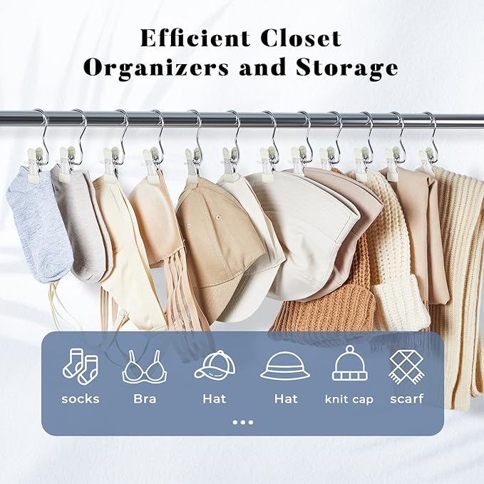 HOUSE DAY Legging and Yoga Pants Hangers with Clips 60 Pack, Closet Organizer Clips, Space Saving Hanging Clips for Hat, Bag, and Home Storage - Ivory