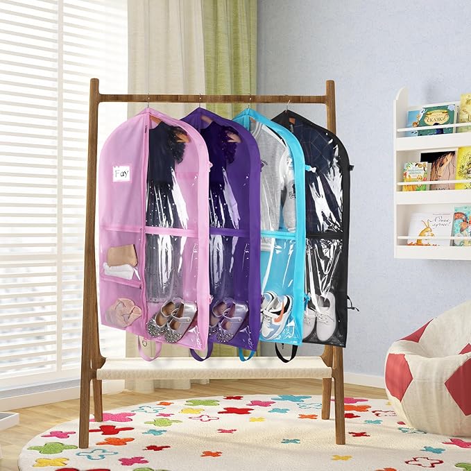 Zilink Clear Dance Costume Garment Bag for Dancers 40" Garment Bag for Dance Competitions with 5 Clear Zipper Pockets for Dance Costumes Closet Storage, Purple