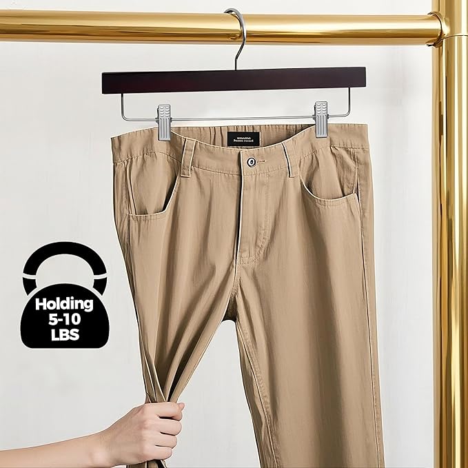Quality Hangers Wooden Pants Hangers - 100-Pack Swivel Hook Cloth Hanger Set - Lotus Wood Skirt, Pant, Shorts and Slack Hangers with Adjustable Clip – Clothing Hanger Set (Mahogany, 100)