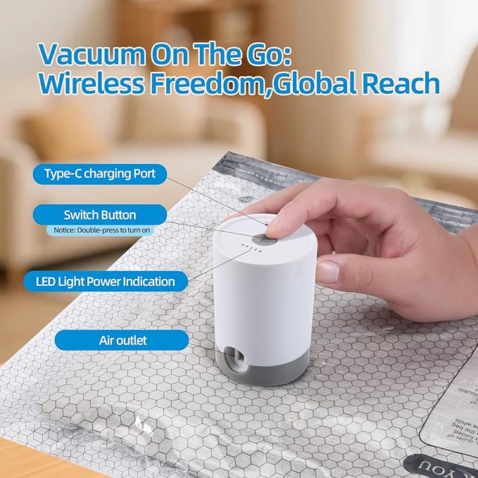 Vacuum Bags For Travel With Rechargeable Air Pump, 15 Pack Compression Packing Bags for Luggage, Carry-On Size Space Saver Bags for Clothes, Jumbo Vacuum Storage Bags