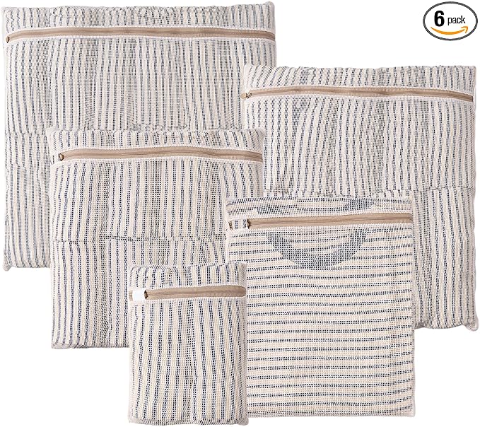 HEAVYWOOD 5-Piece Cotton Mesh Landry Bag Organic Wash Bag for Washing Machine Lingerie Bags for Washing Delicates with Sturdy Anti-Rust Zipper Clothes Washing Bag (5Bags)