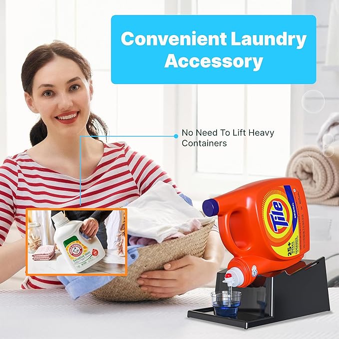 Skywin TidyFriend No-Spill Liquid Laundry Detergent Dispenser Holder, Laundry Soap Dispenser Holder with Drip Tray for Laundry Room Organization (No Strap, Black)