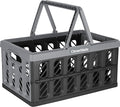 CleverMade Collapsible Shopping Basket with Handles – 24L Collapsible Grocery Tote, Plastic Storage Baskets Fold Flat, Stackable Collapsible Storage Bins for Car & Home - Stone