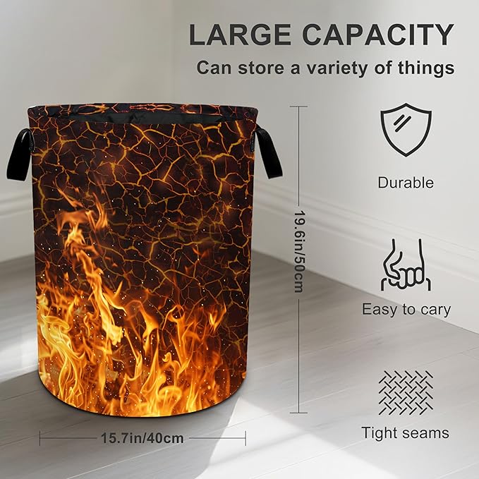 Fire Flames Laundry Basket Laundry Hamper With Handles Collapsible Laundry Baskets Storage Basket For Room Bathroom Bedroom Decor