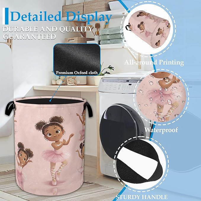 Ballet Girl Laundry Basket Collapsible Laundry Hamper Oxford Storage Bin for Clothes Storage, Toy Organizer, Books and Sundries 16" X 20.8"