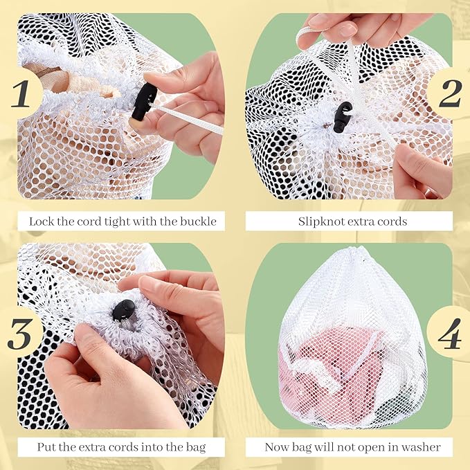 Fabbay 12 Pcs Mesh Laundry Bag with Drawstring White Heavy Duty Mesh Bag Machine Washable Sheet Drawstring Bag Net Wash Bag Laundry Washing Bag for Delicates College Dorm (Coarse Style)