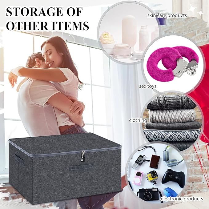 Discreet Lockable Toy Bag Storage Organizer Toy Bag Storage Bins Case with Zipper Lid for Women and Men Clothes Container(Gray,19.3 x 14.6 x 11.8 Inch)