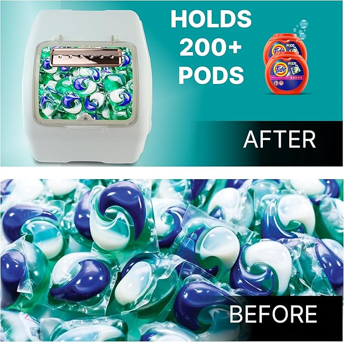 Skywin TidyFriend Laundry Pods Container with Acrylic Lift Up Lid, 9.8" x 7.3" x 6.3", Airtight Storage Keeps Pods Fresh, Laundry Detergent Container & Dishwasher Pod Holder (White)