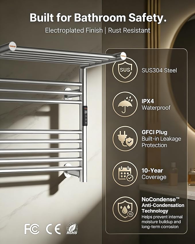 High-Density Foldable Heated Towel Rack, Smart Dual-Zone App/Voice Control Towel Warmer Rack, GFCI Plug-in/Hardwired, Wall-Mount, Drill-Free Install, Brushed, CA3-700X550-Ultra-S