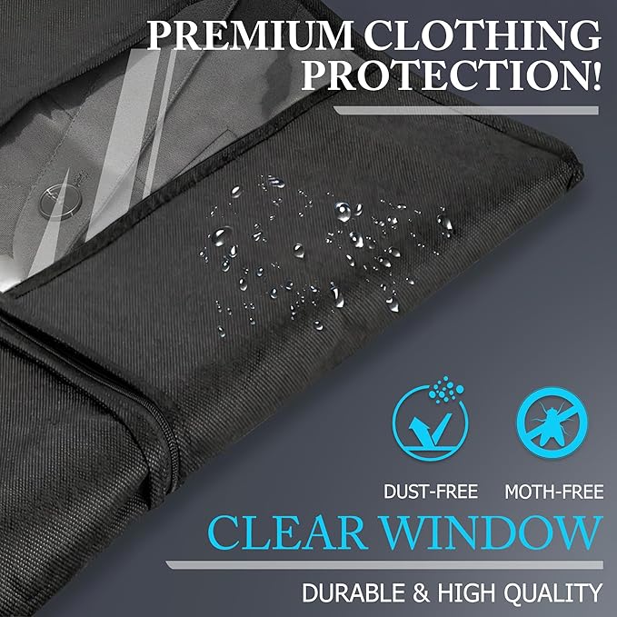 60-inch Suit Bag Garment Bag for Travel and Storage, Garment Bags for Hanging Clothes with Zipper and Visible Transparent Window,1 Pack，Black