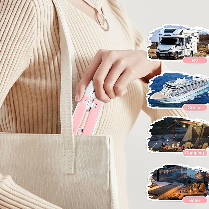Foldable Travel Hangers for Cruise, 6 Pack Portable Collapsible Hangers with Clips, Folding & Space-Saving Suitcase Hangers for Travel, (Pink-White)