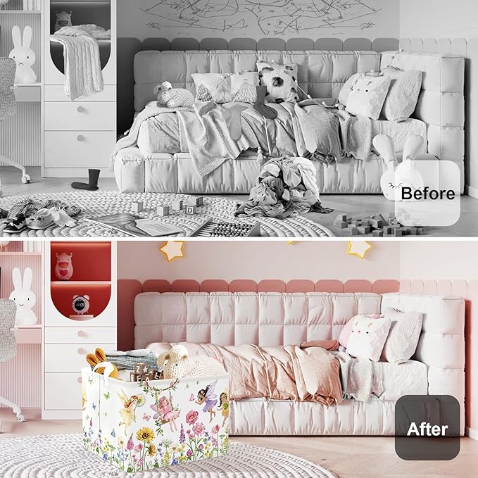 Fantasy Princess Laundry Hamper Colorful Large Storage Basket Collapsible Parents Organizer Kids Toy Clothes Bins for Bedroom, Bathroom, Fairy, 36L