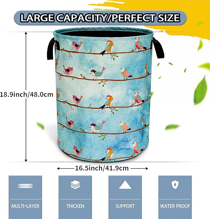 Cute Bird Laundry Basket Color Animal Foldable Oxford Cloth Funny Tote Bag Laundry Hamper Clothes Storage Bucket Toy Organizer For Bathroom/Laundry Storage/Bedroom 18.9x16.5 Inch
