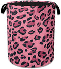 Pink Leopard Laundry Basket Collapsible Laundry Hamper Clothes Toy Storage Bin for Bathroom Bedroom Room Decor 16" X 20.8"