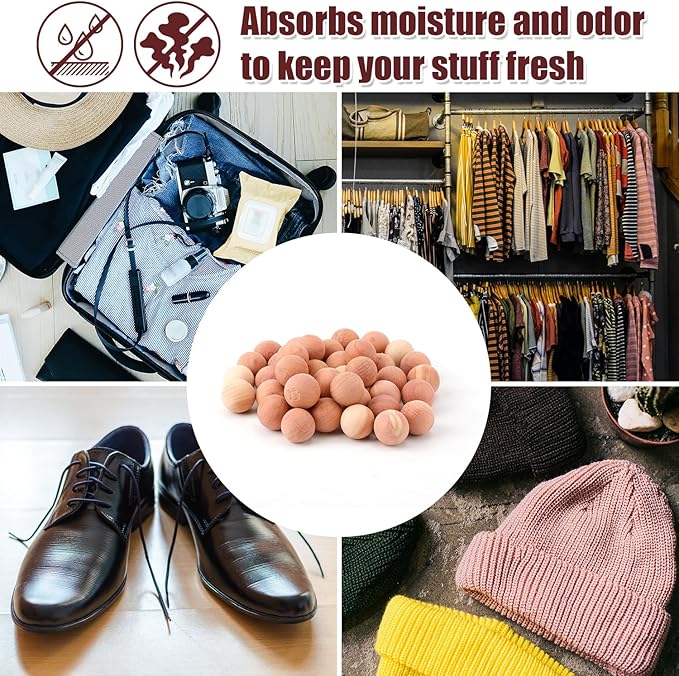 40pcs Cedar Balls for Clothes Storage, 0.87x0.87in Cedar Balls Wood Cedar Blocks Cedar Chips Redolent Cedar Rings for Clothes Storage Houses Drawers Closets Shoebox