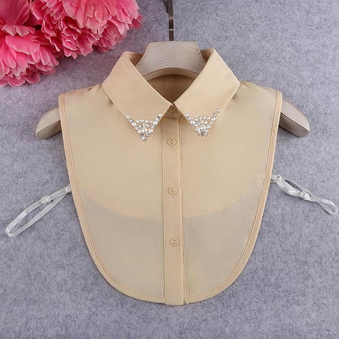 Chiffon Beading Half-Shirt Blouse Detachable Lace Fake Collars Dicky Collar Faux Collar for Women Girls
