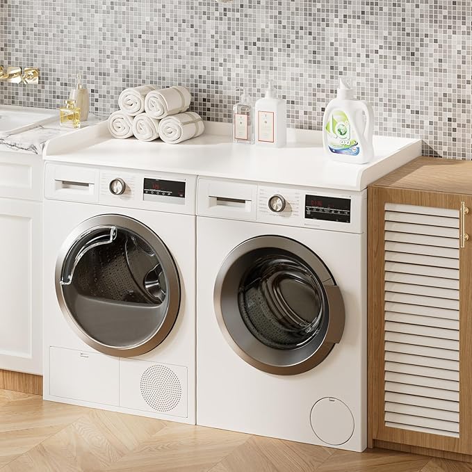 Washer Dryer Countertop, Laundry Room Organization and Storage, 27.6" x 54" Wood Laundry Countertop for Washer and Dryer, White