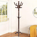 Freestanding Coat Rack with 11 Hooks, Sturdy Wooden Hall Tree for Entryway, Heavy-Duty Tri-Legged Base Hall Tree for Bags, Purses, Hats,Easy Assembly for Corner, Bedroom (T42 Triangle Brown)