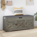 Farmhouse Shoe Storage Bench, Entryway Bench with Cushion Seat, Lift Top Storage, Adjustable Shelf, 3 Doors, 330 lbs Capacity, Storage Bench for Entryway, Bedroom, Living Room (Grey)