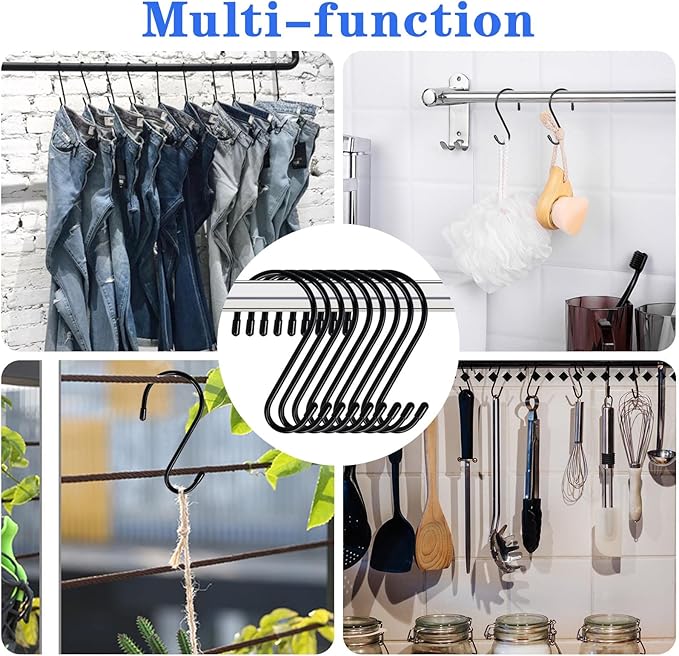 6 Inch 24 Pack Large S Hooks for Hanging Plants,Vinyl Coated Heavy Duty S Hooks for Hanging Non Slip S Hanger Hooks Steel Metal with Rubber Stopper Closet Hooks,Clothes,Jeans,Pot Pan Garden