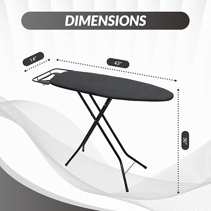 2026 Enhanced Ironing Board, Folding Iron Board with Retractable Iron Rest& Hook, 7-Level Height Adjustable Ironing Table with Thermo-Reflective Surface &10mm Thicken Pad, 43"x14"x36"