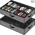 Under Bed Shoe Storage Organizer for Closet 2 Pack- Fits 28 Pairs Underbed Shoes Container Boxes with 2 Sturdy Handles and Clear Window Black
