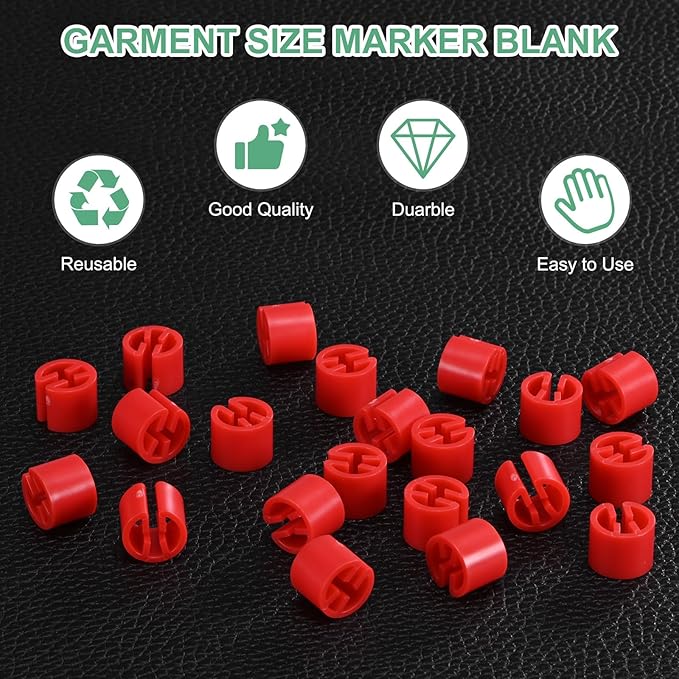 100-Pack Clothes Hanger Markers Blank, Plastic Garment Color Coded Size Clips Fit 3.5mm Rod for Clothing/Wire Hangers, Colored Coding Marker [Red]