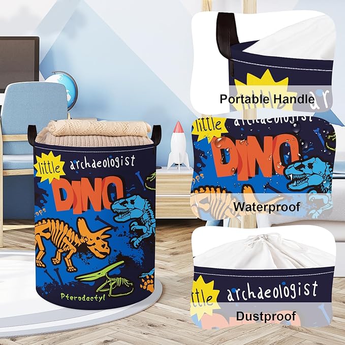Clastyle Large Boho Dinosaur Pterosaur Boy Book Toy Storage Basket Dino Palm Tree Clothes Laundry Hamper for Kid Room Nursery,Skeleton 45L
