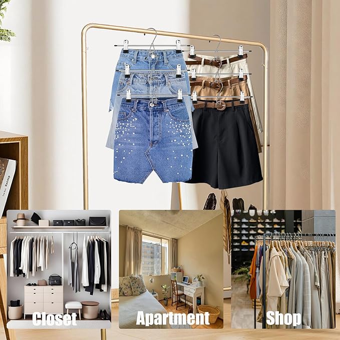 Pants Hangers with Clips, 10 Pack Stackable Skirts Hanger Space Saving, Hanging Closet Organizer and Storage for College Dorm Apartment