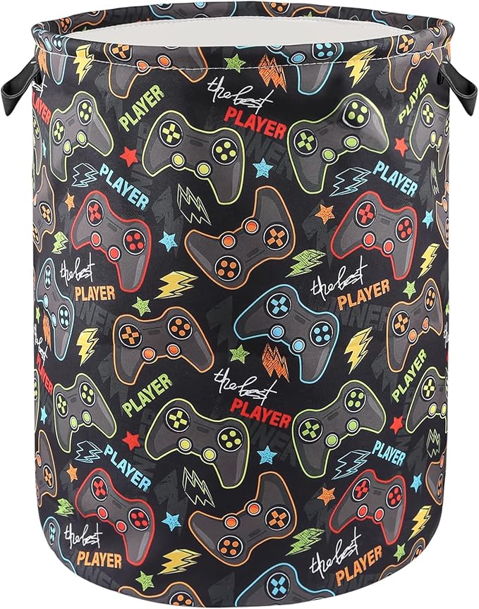 Game Laundry Basket for Boys Room Decor Folding Kids Laundry Hamper for Bedroom Gaming Toy Bin Baby Nursery Storage Bag for Playroom Bathroom Clothes Organizer for Teen, M