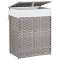 DUMOS Wicker Laundry Basket with Lid, 24 Gallon (91L) Woven Laundry Hamper with Handles, Foldable Rattan Clothes Hamper with Removable Liner & Sturdy Steel Frame, Dove Gray
