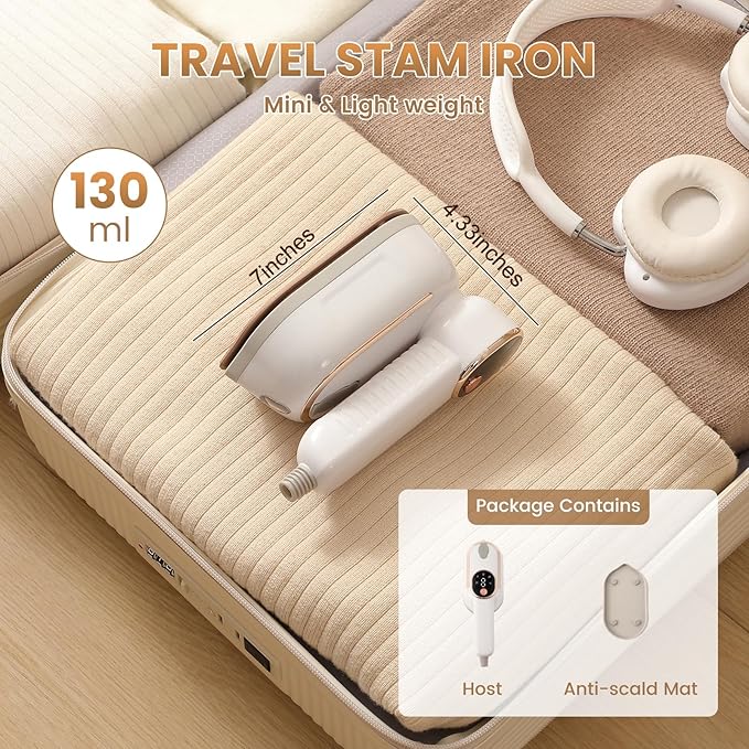 Portable Clothing Steamer, 1000W Clothing Wrinkle Remover, 3+1 Steam Adjustment Multifunctional Hanging Iron with LED Digital Display Screen, 130ml, with Water Shortage Warning, Safe Use (White)