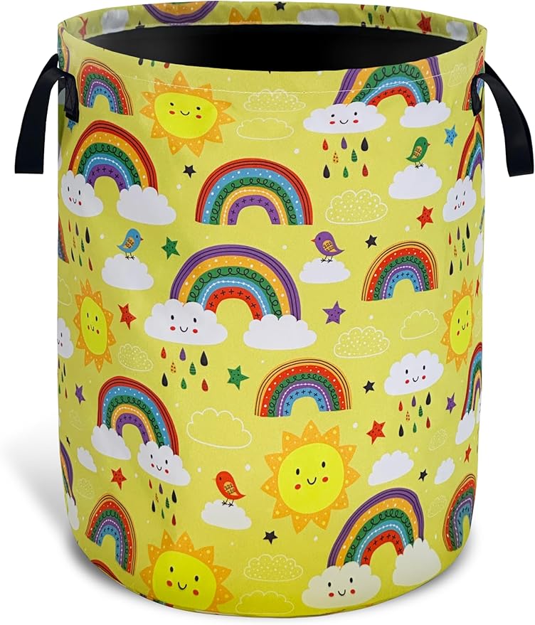 Sun Rainbow Laundry Basket Foldable Oxford Cloth With Handle Portable Children's Clothes Hamper Organizer Suitable For Laundry Room/Bedroom/Living Room/Children'S Room (18.9 Hx 16.5Dia)