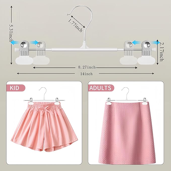 HUADYMEET 50 Pack 14Inch Pants Hangers with Wide Clips,Metal Trouser Hanger for Jeans.Space Saving Skirt Hangers Heavy Duty Non-Slip Adjustable Clothes Shorts Hanger for Women,Men,White