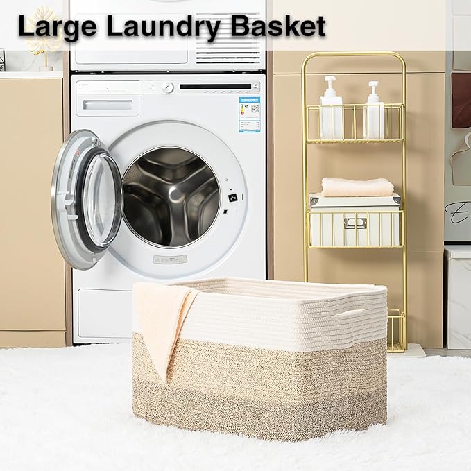 Large Blanket Basket Living Room, Storage Basket, Large Woven Baskets for Storage, Cotton Rope Baskets for Toys, 22”x17”x12”, Gradient Yellow, 75L