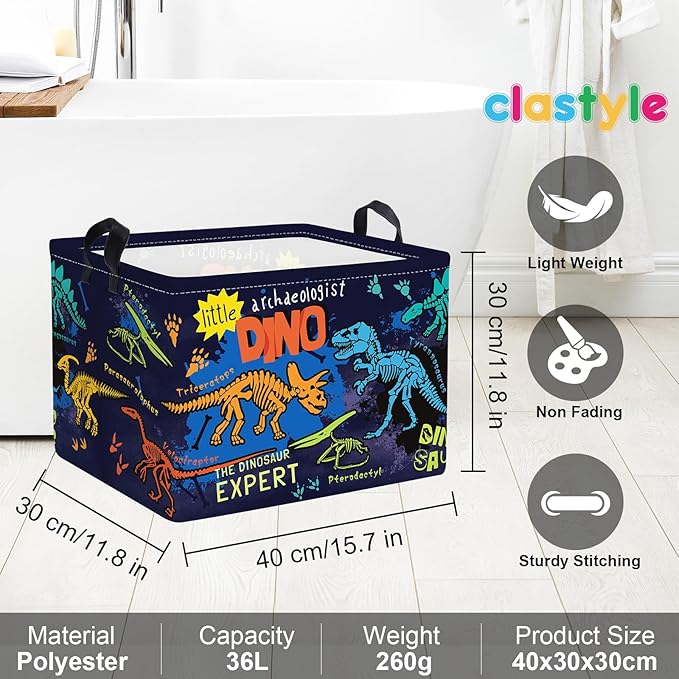 Clastyle Large Boho Dinosaur Pterosaur Boy Book Toy Storage Basket Dino Palm Tree Clothes Laundry Hamper for Kid Room Nursery,Skeleton 36L