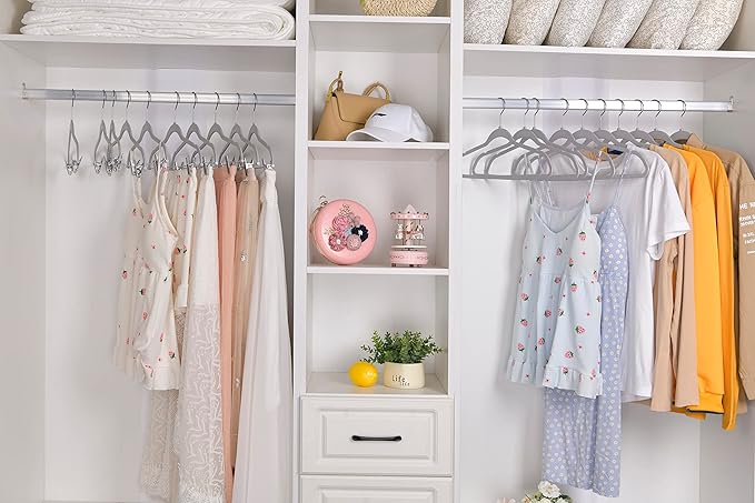 80 Pack Gray Quality Plastic Non Velvet Non-Flocked Thin Compact Coat Hangers with Metal Clips for Skirts Pants Blouses 360° Swivel Hook