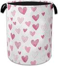 Pink Heart Laundry Basket Collapsible Laundry Hamper with Handle, Oxford Clothes Toy Storage Bin for Bathroom Bedroom Room Decor, Gift Basket 16" X 20.8"