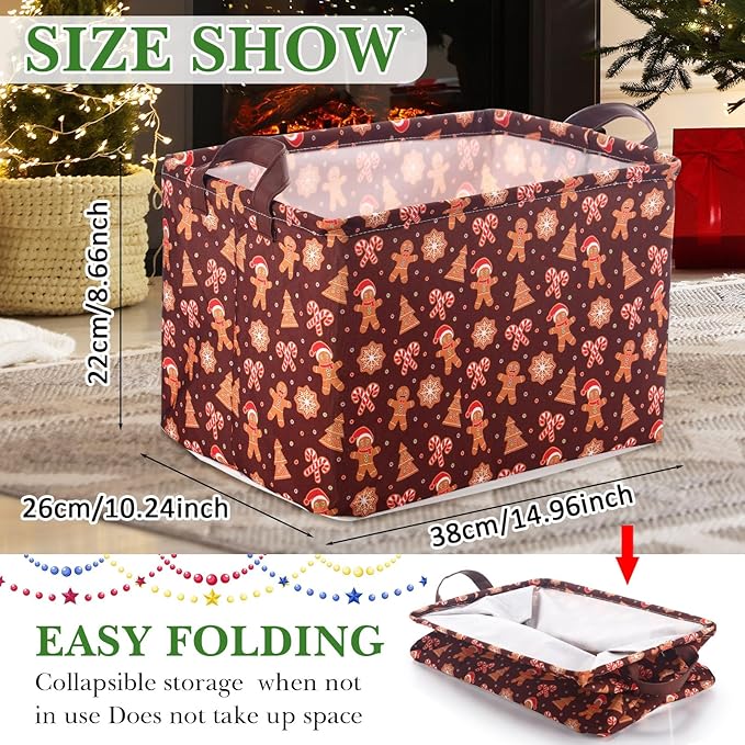 Vesici 6 Pack Christmas Basket for Gifts Empty Christmas Storage Bins with Handle Santa Snowman Foldable Storage Box Canvas Laundry Basket for Xmas Office Home Bedroom Clothes
