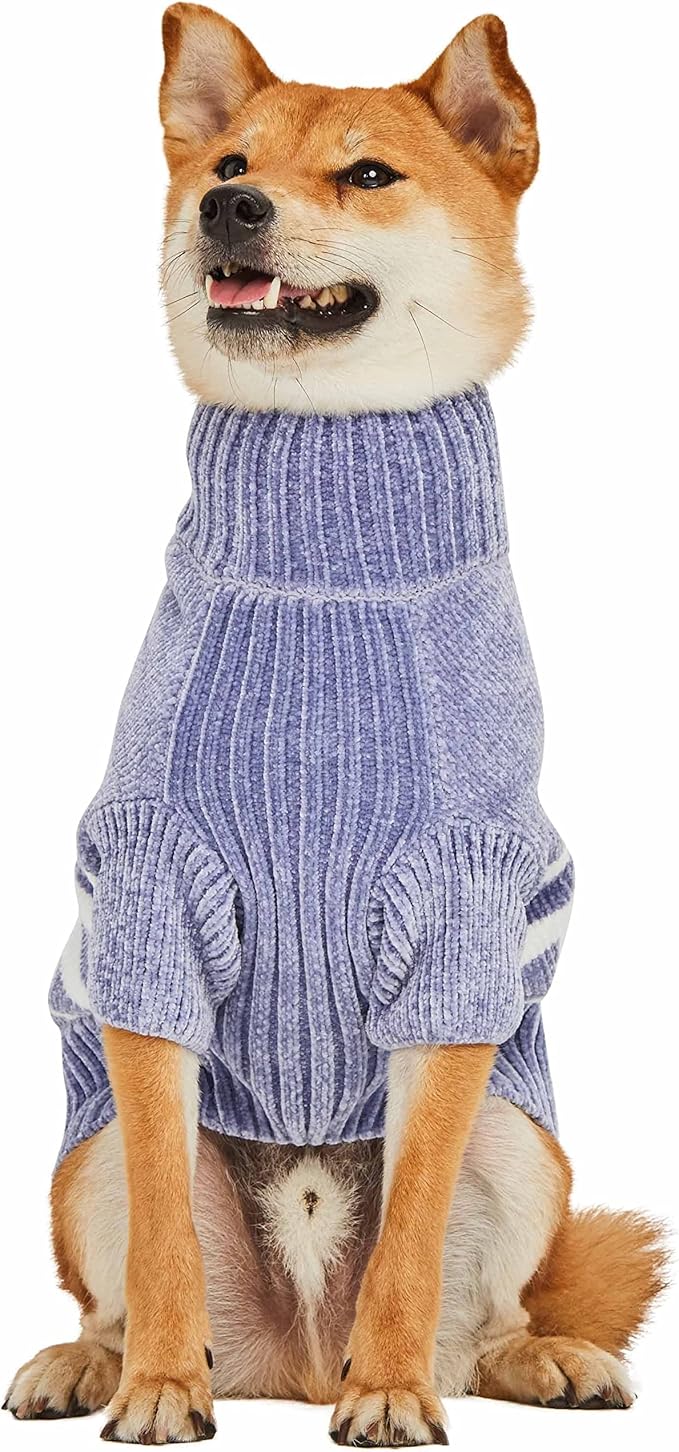 Blueberry Pet Cozy Soft Chenille Classy Striped Dog Sweater in Stonewash Blue, Back Length 10", Pack of 1 Clothes for Dogs