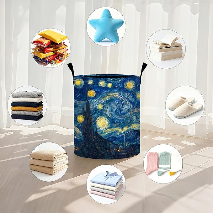 Starry Night Sky Laundry Basket Storage Bin Foldable Laundry Hamper Clothes Storage Bucket Organizer 19.6x15.7 Inch For Laundry Room/Bedroom/Bathroom