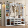 Semoic Farmhouse Hall Tree with 2 Independent Drawers,6-in-1 Entryway Bench with Coat Rack Adjustable Shoe Storage for Foyer/Hallway,White
